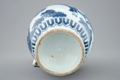 A blue and white Chinese jug, Transitional period, 1620-1683